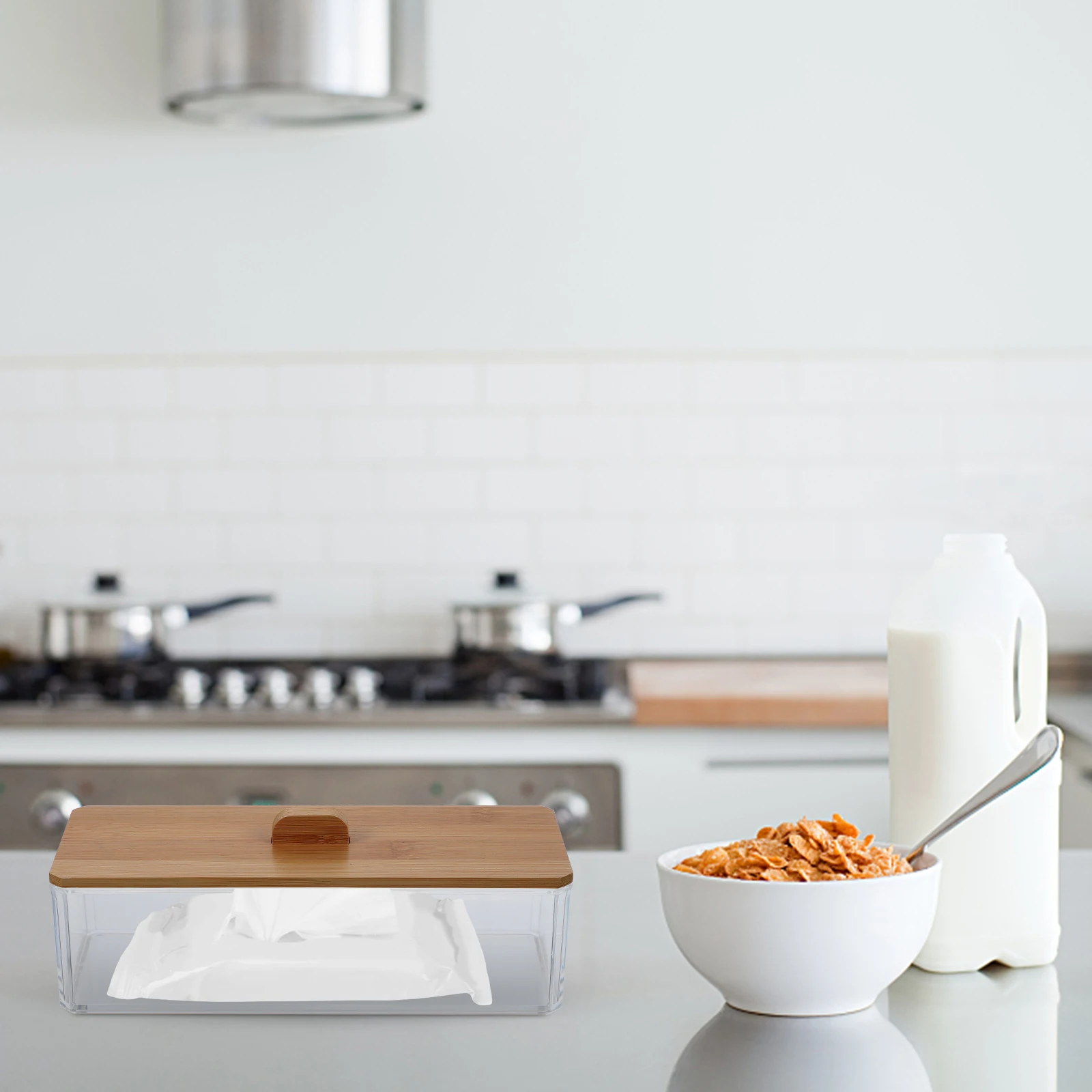 

Acrylic Tissue Box Bamboo Lid Transparent For Home Living Room Bedroom Dining Table Multi-Function Napkin Holder Household