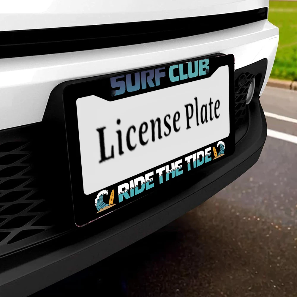 1 قطعة أسود وأزرق مخضر نمط نادي ركوب الأمواج 2 حفرة إطار لوحة الترخيص ، مادة الألومنيوم ، 6x12 بوصة ، تتضمن طقم مسامير ريترو نوف