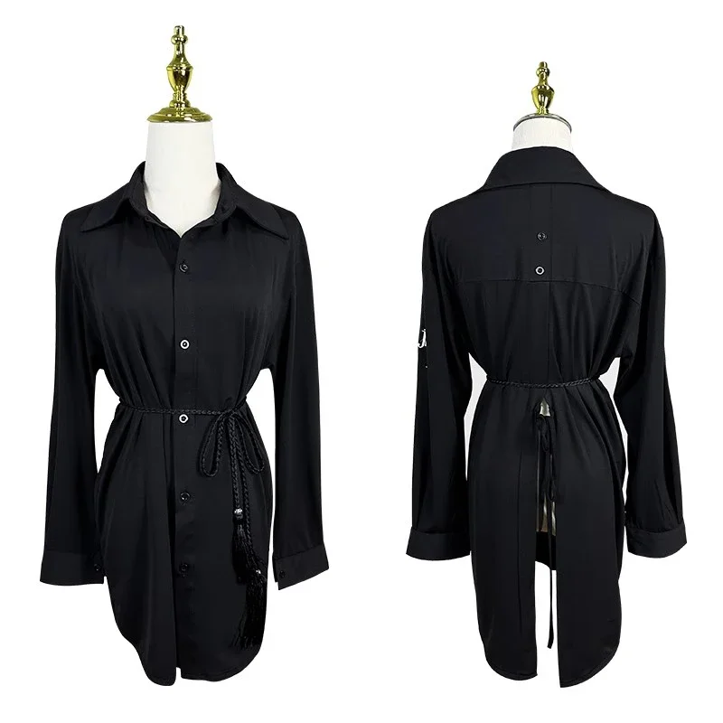 

New Latin Dance Shirts For Women Long Sleeves Black Cardigan Adult Rumba Cha Cha Samba Dance Practice Clothes Loose Dress V19177