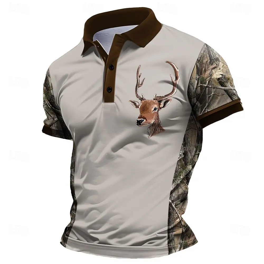 3D Milu Deer Grafik Bedrucktes Y2k Kurzarm-Sweatshirt Modisches Polohemd Lockeres Herren-Oberteil Lässiger Pullover Vintage Herrenkleidung – Detail 3