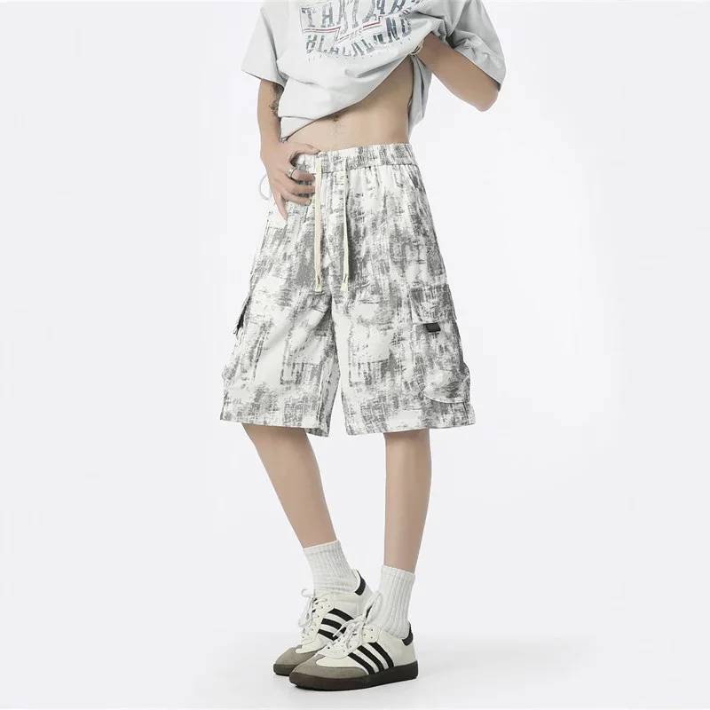 

Спортивные шорты в американском стиле ретро, мужские летние красивые высококачественные брюки с принтом тай-дай, повседневные брюки с пятью точками для бега