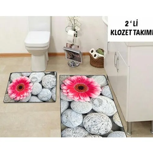 Else Carpet 3 Size Pink Cubic Zirconia Toilet Seat Pad Bath Mat