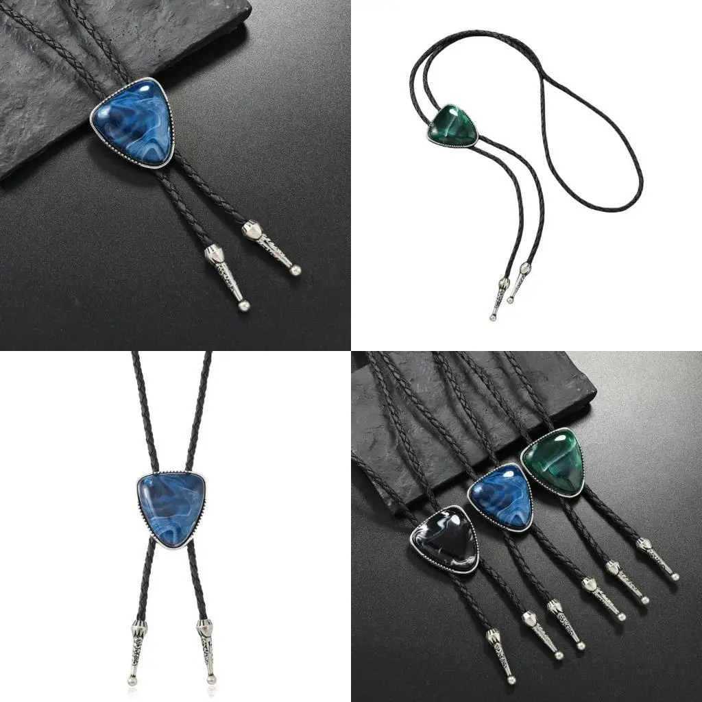 

R1WE винтажный галстук-боло в стиле вестерн с треугольным камнем, шнур из искусственной кожи, кулон в родео, регулируемый для и