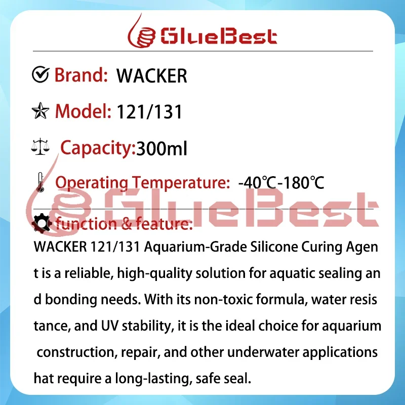 WACKER 121 131 Aquarium Grade Silicone Curing Agent Waterproof Sealant for Fish Tanks and Transparent Adhesion Original Product