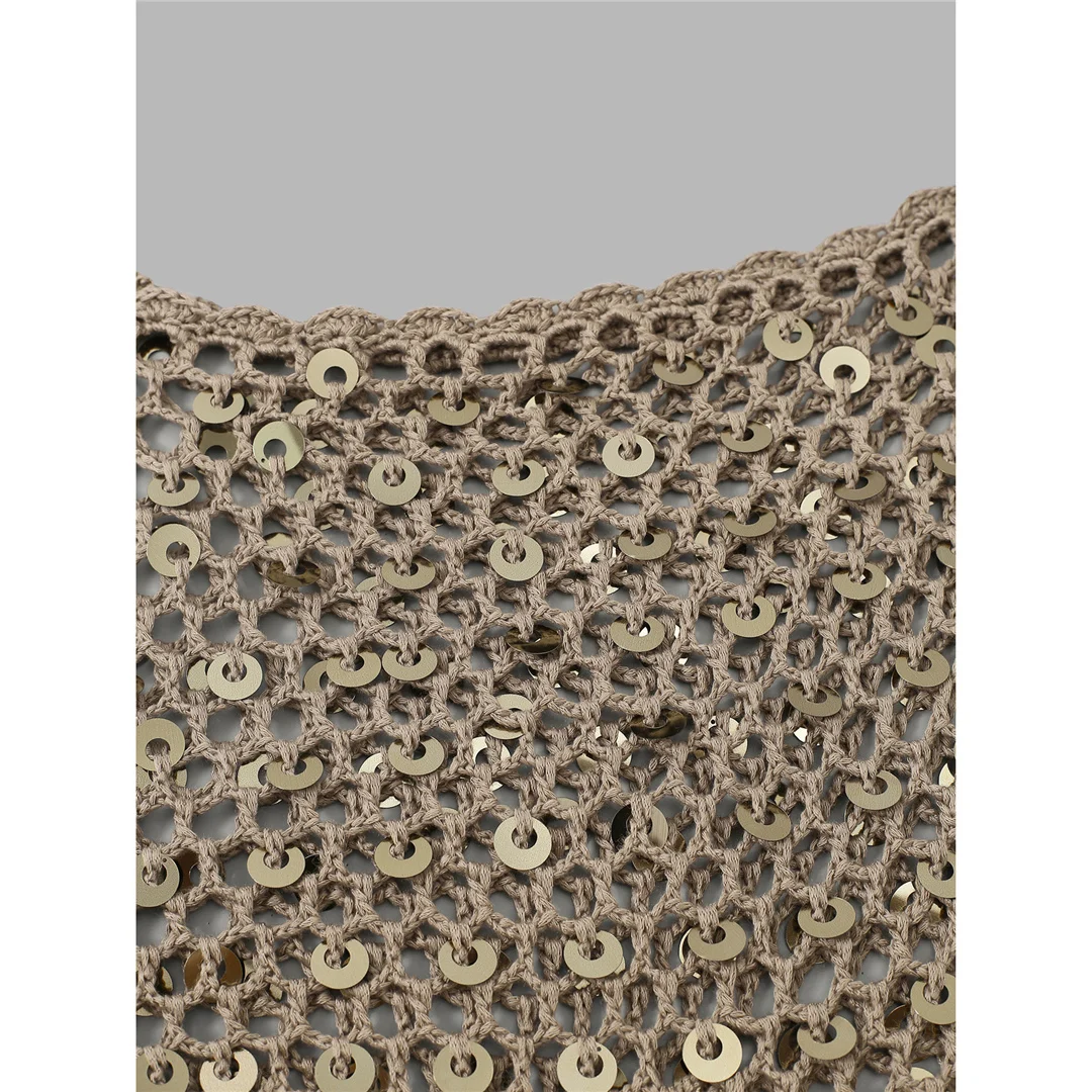 XS - XL Quasten Pailletten Einfarbige Häkel- und Strick-Tunika Strand-Überwurf Strandtop Strandkleidung Damen V8287 – Detail 33