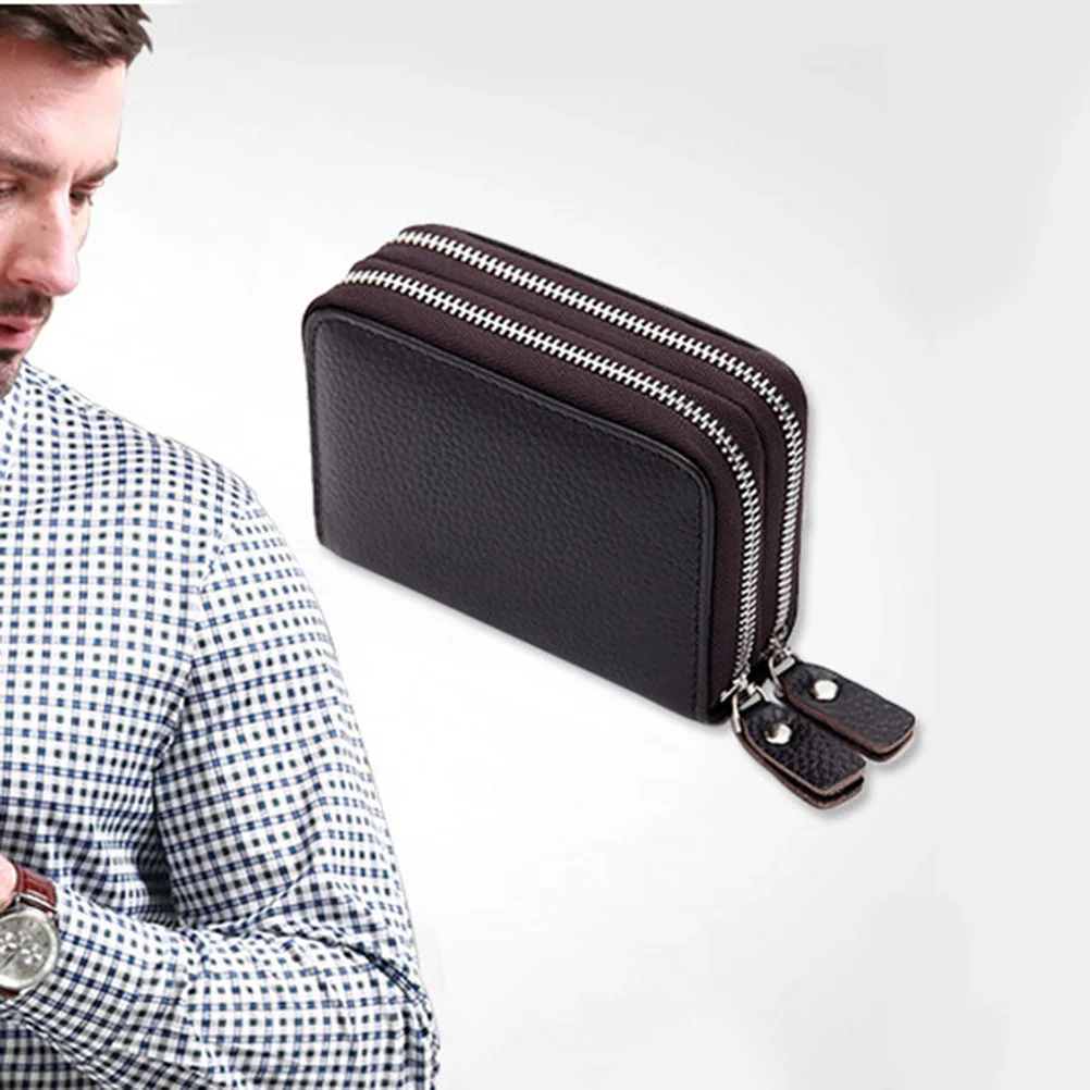 

Organ Package Holder Small Wallet Coffee Double Zipper Coin Purse Credit Id Holders Perfect Gift for Fathers Men Women