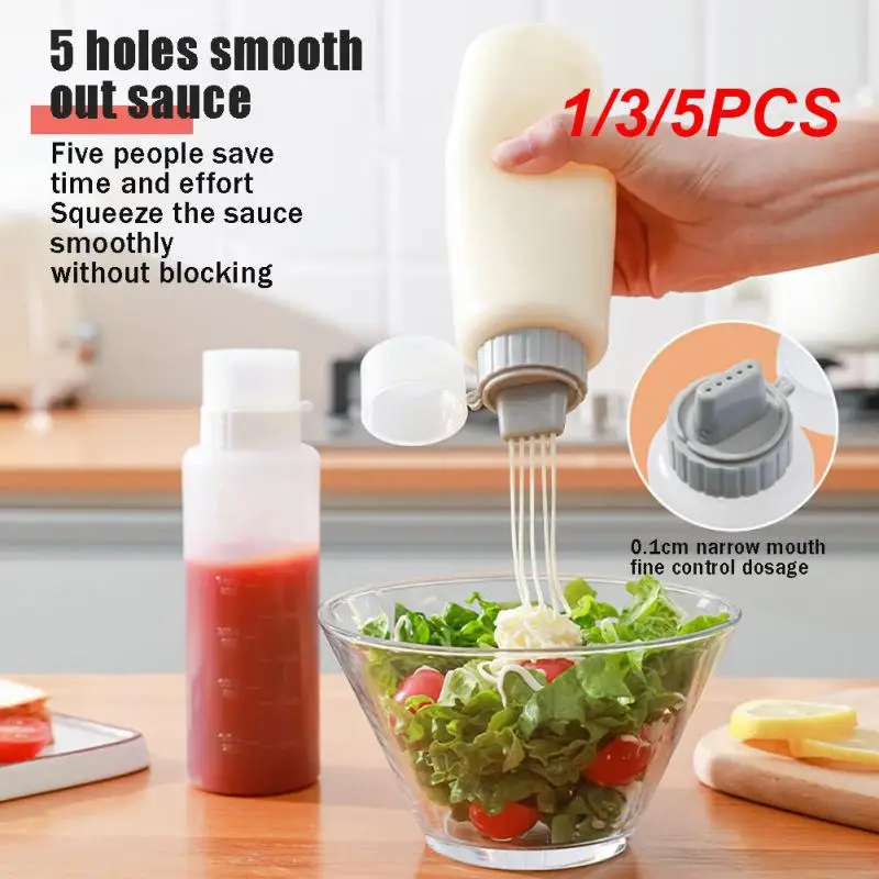 1/3/5PCS Five-Hole Plastic Clear Condiment Squeeze Bottles with Lid Dispenser for Ketchup Salad Dressing Olive Oil Suitable for