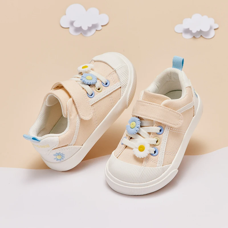 Dave Bella Children Girls Canvas Shoes Prints Casual Sneakers flower decoration Shoes Apricot Kids Shoes Girls DB3222554