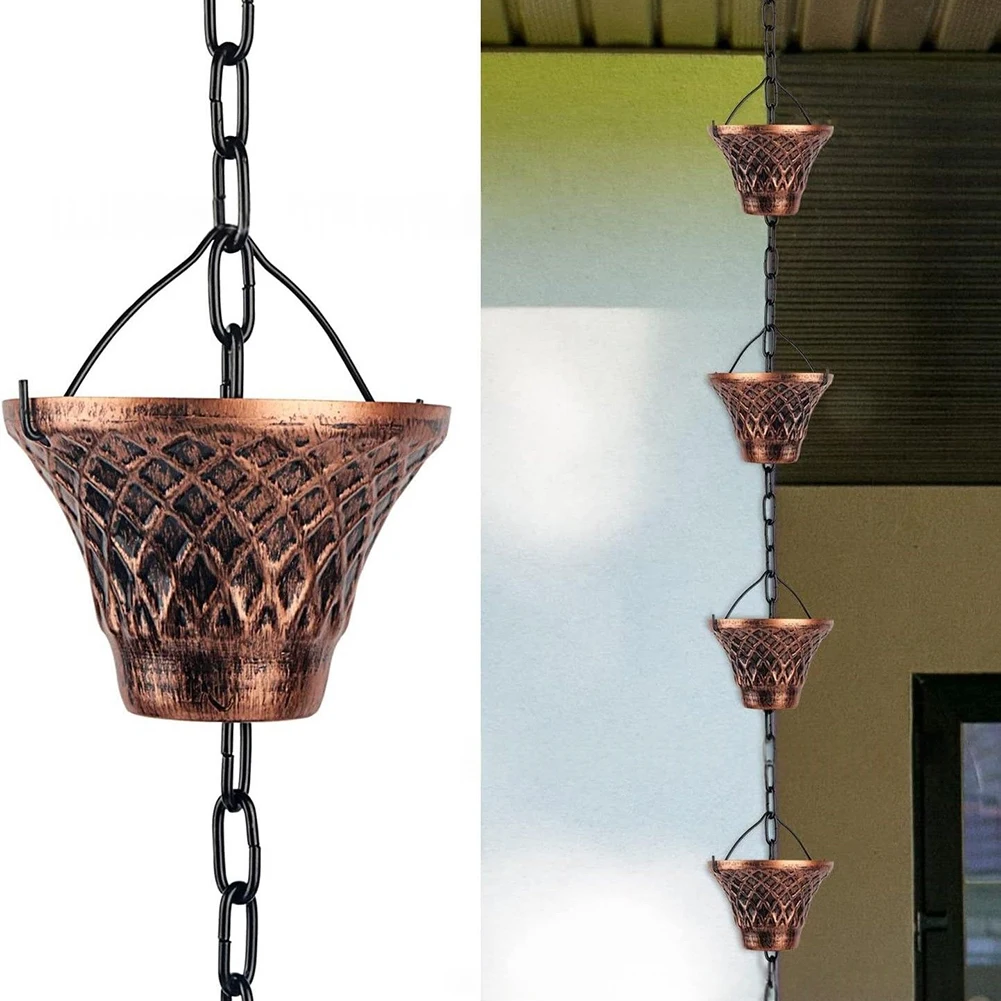 Metal Rain Chain 9.2 Feet Copper Soothing Rainwater Sound And Visuals. Rainy Day Porch Landscape