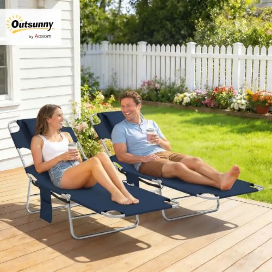 Outdoor chaise lounge chair set of 2, aluminum frame with beige all-weather wicker, ergonomic design with face arm hole for rel - view 2