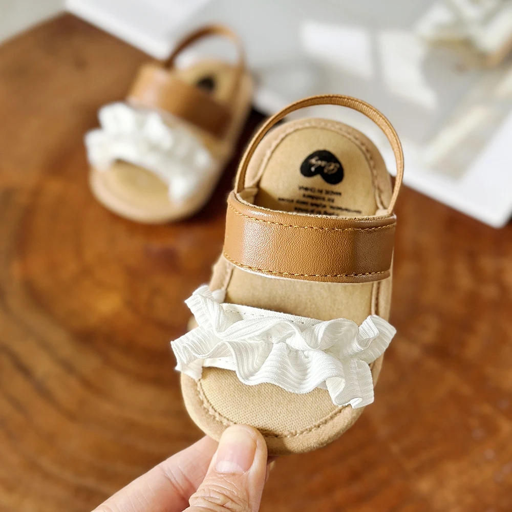 Infant Baby Girls Summer Sandals with Flower Soft Sole Newborn Toddler First Walker Crib Dress Shoes