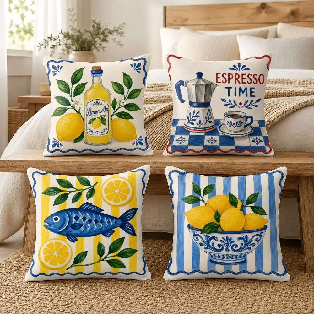Amalfi Dolce Vita Cushion Cover Soft Short Plush Pillow Cover Smooth Cozy Texture Cushion Case Home Decor