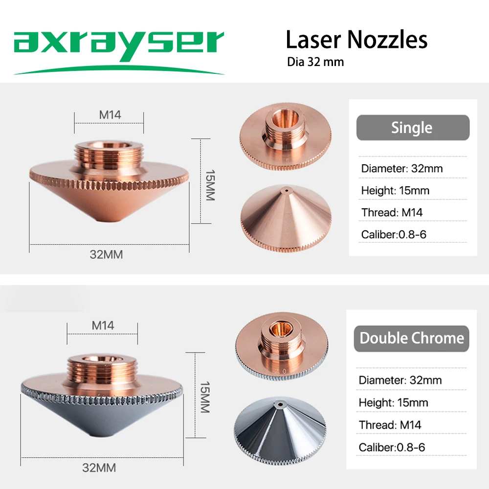 Raytools Nozzle for Fiber Laser Cutting Machine D32mm M14 Caliber 0.8-4.5mm Single Double Layer