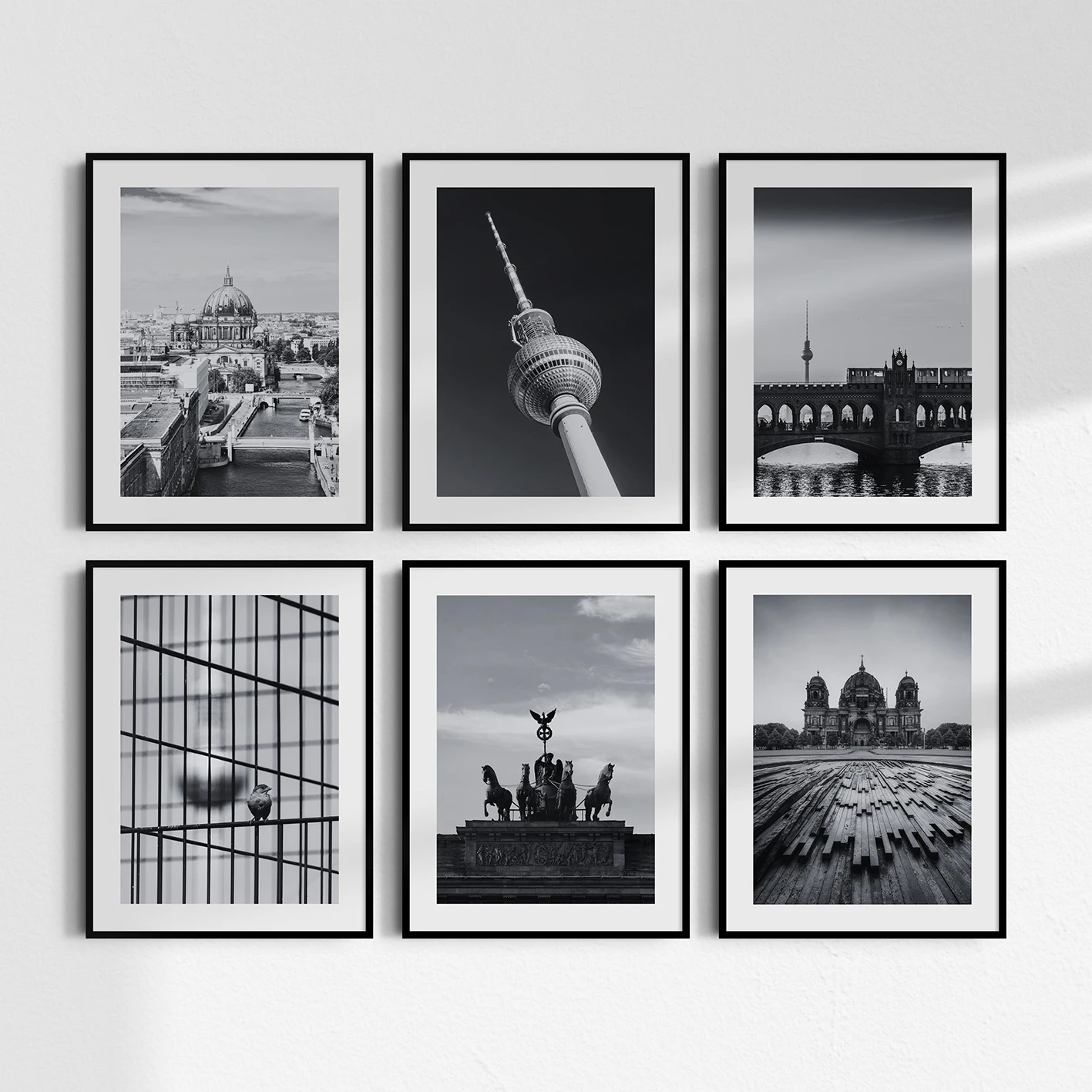 Un ensemble de 6 photographies en noir et blanc de Berlin, photographie allemande, tourisme urbain, art mural, impressions sur toile, affiches, décoration de la maison