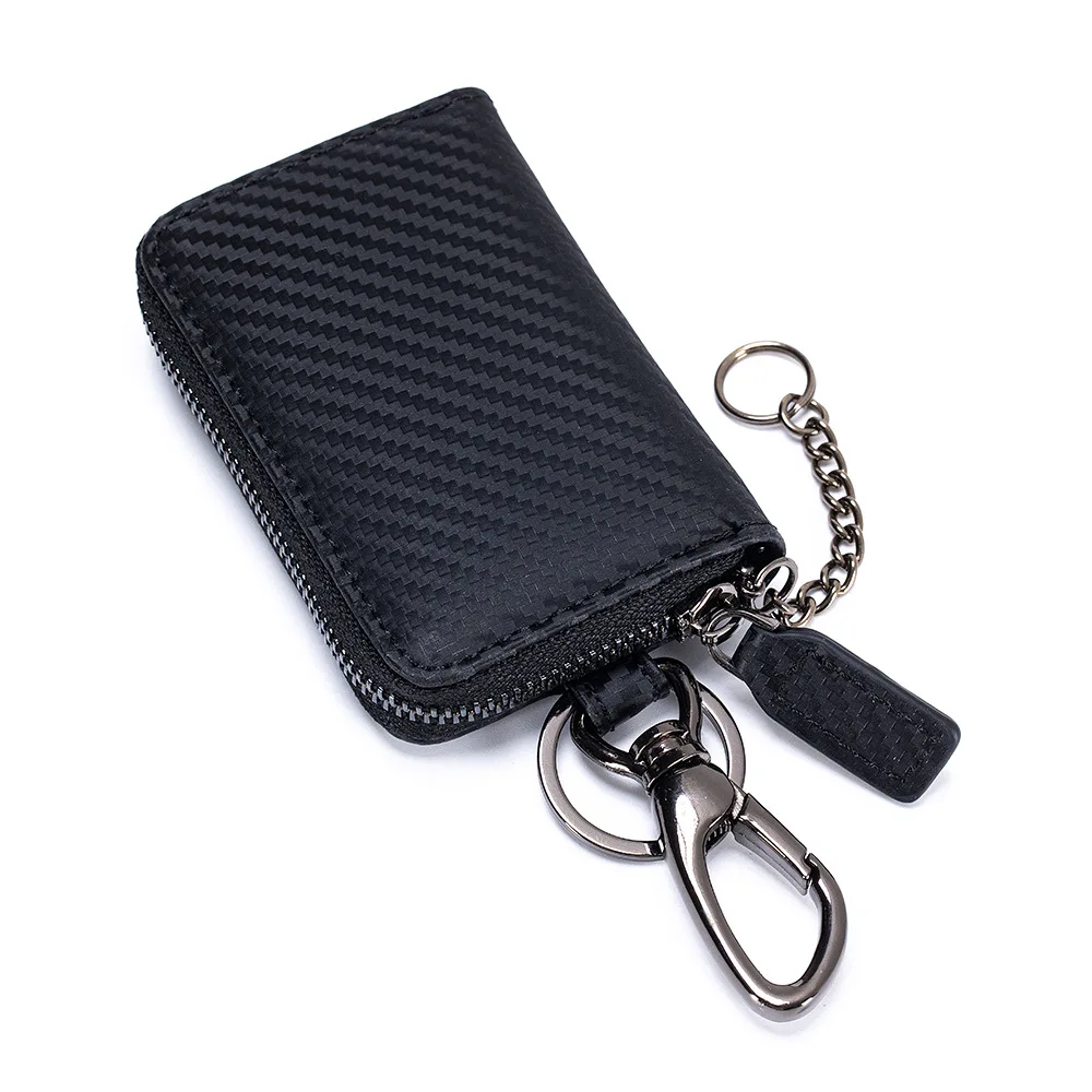 

Роскошный мужской кожаный кошелек для ключей в стиле карбонового волокна, на молнии, для автомобильных ключей, идеальный подарок для него, отца, мужа, парня