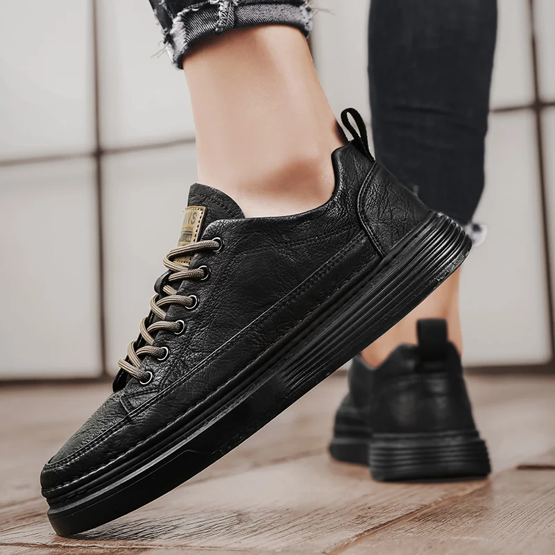 

2026, весенние новые мужские кожаные лоферы в британском стиле, нескользящая износостойкая уличная повседневная обувь для скейтбординга