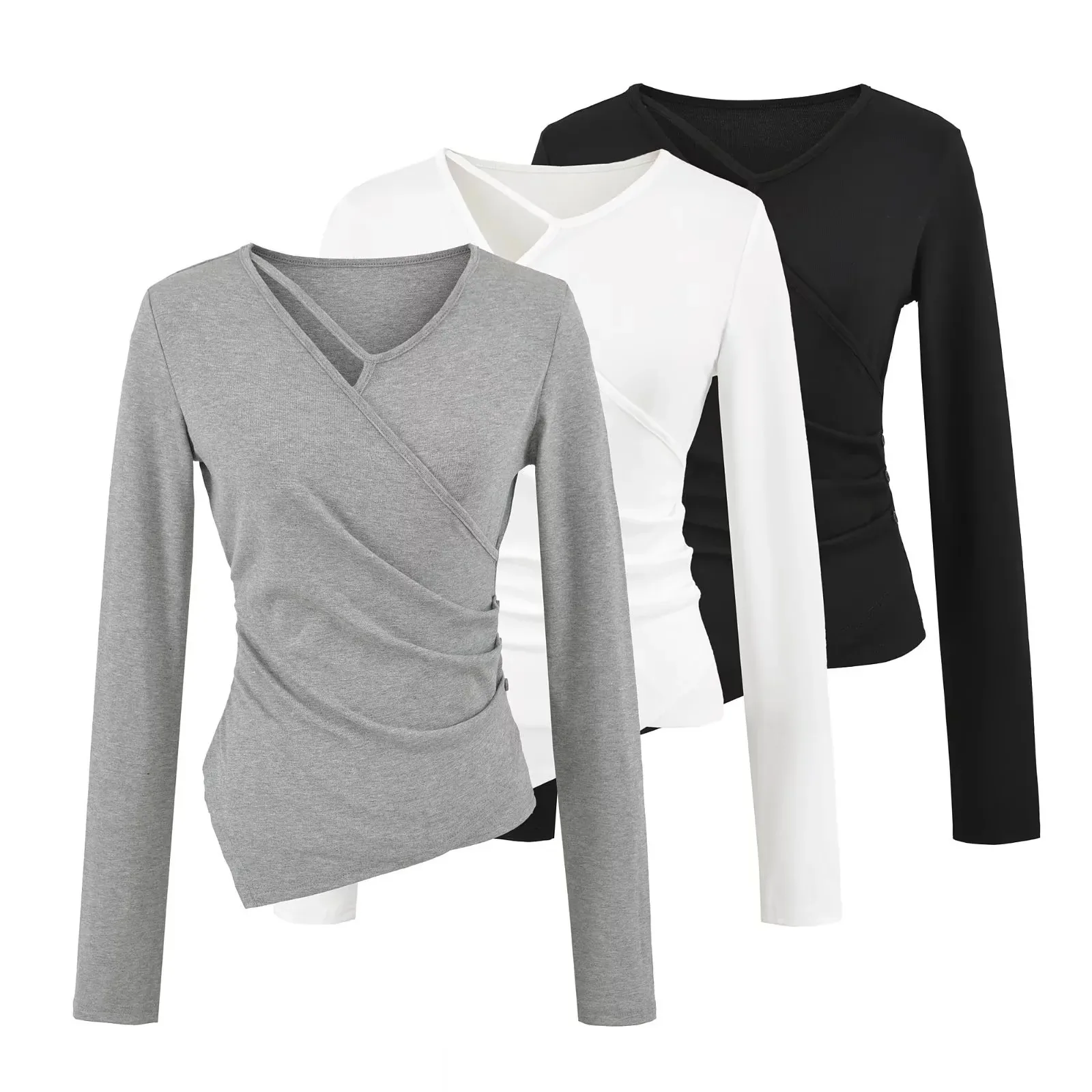 2025 new long-sleeve T-shirt for women autumn and winter base shirt with an irregular design pure and desirable style BO1R