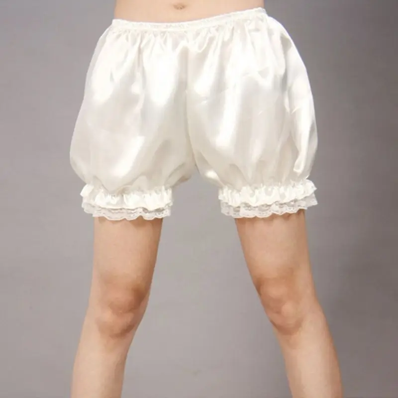 Women Imitation Silk Bloomers  Lace Trim Panties Victorian Pumpkin Shorts