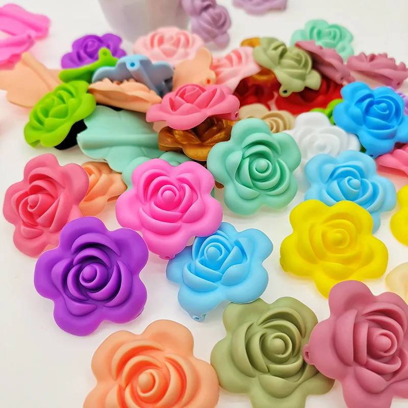 20pcs Flowers Silicone Beads Min Focus Beads For Pens Food Grade Silicone Teether Beads DIY Jewelry Pacifier Chain Accessories