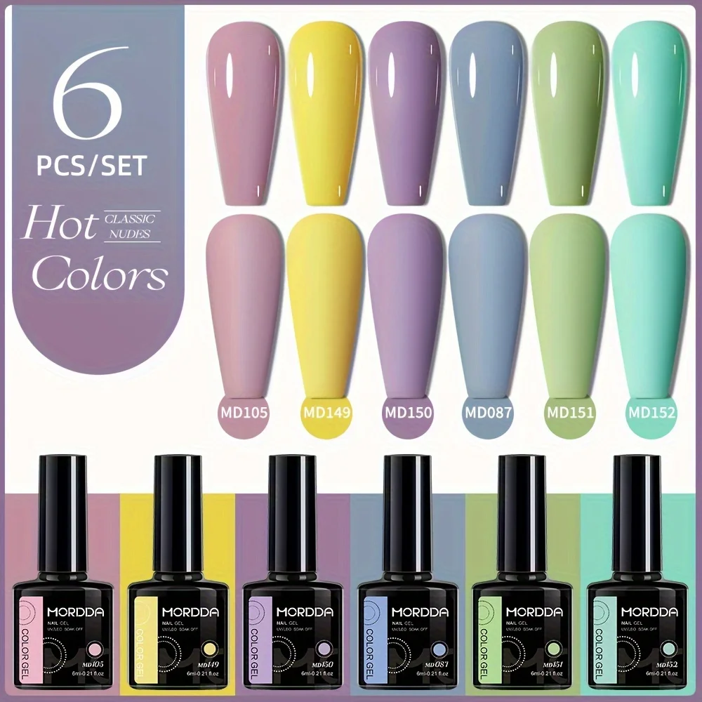 

MORDDA 6pcs 6ml nude gel nail polish, 10 colors, four seasons popular color gel nail polish set
