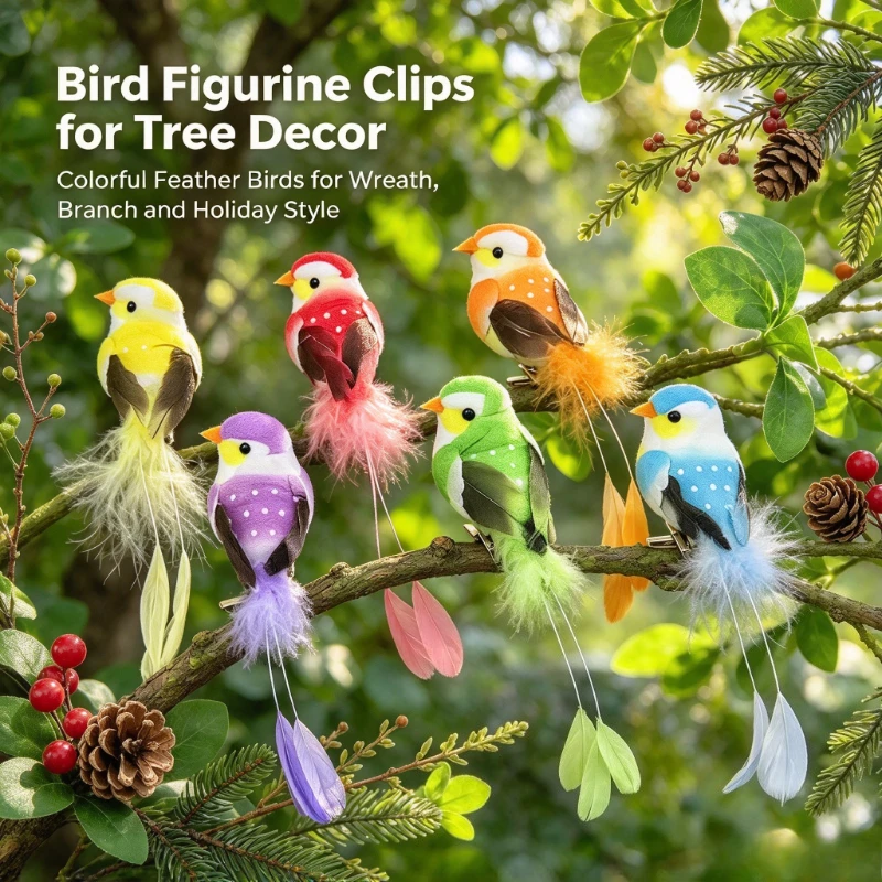 2Pcs Artificial Bird Pom-pom Finch Fake Feather Foam Bird Models Foam Bird DIY Craft Home Garden Ornament Christmas Decorations