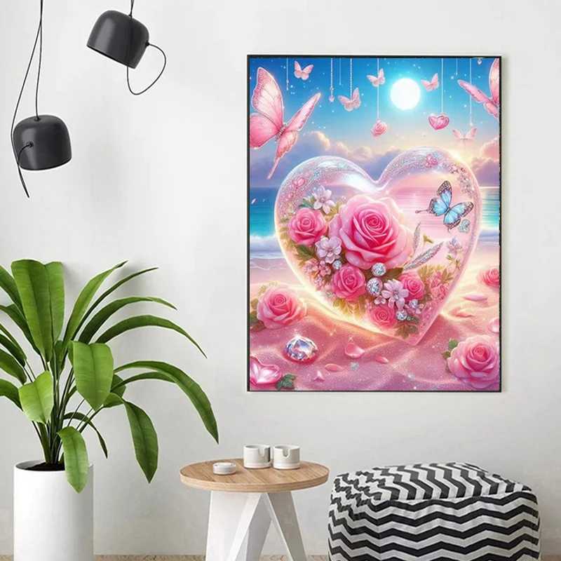 Full Crystal Diamond Painting Landscape Seaside DIY Fairy Dust Drill Cross Stitch Embroidery Mosaic Art Love Heart Handmade Gift