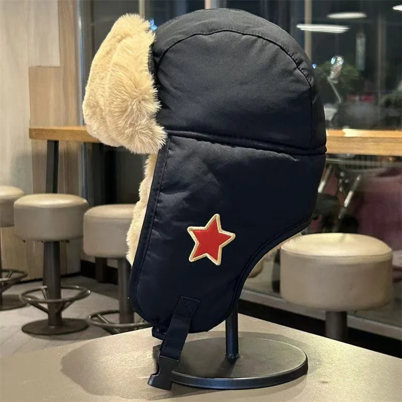 Five-Pointed Star Lei Feng Hat for Men and Women, Fleece-Lined and Thickened Ear-Flap Hat, Winter Warm, Water-Resistant, Northea
