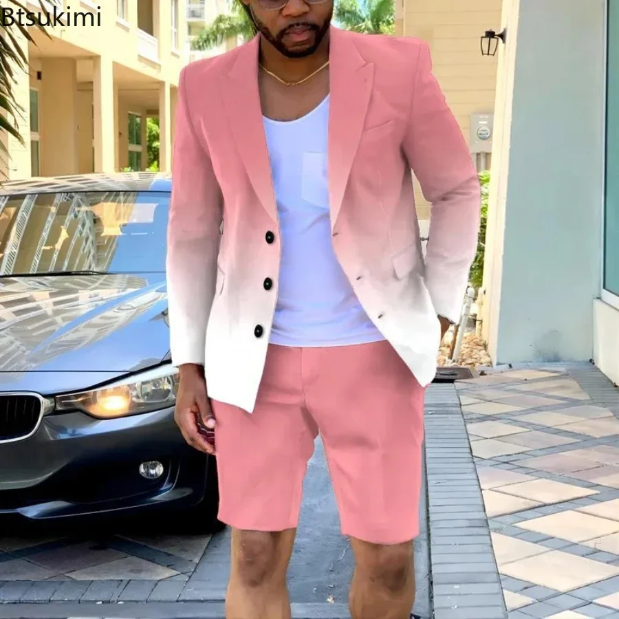 

2026 Mens Clothing Summer Single-Breasted Outfits Men Business Office Short Pants Suit Fashion Casual Long Sleeve Two Piece Sets