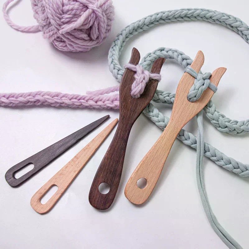 2Pcs Knitting Fork And Eye Needle Kit Wooden Cording Tool Fork Braider Lightweight Knitting Fork Braided Tool