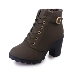 Zapatos de tacón alto impermeables para mujer, botines cálidos informales de charol para la nieve, 35-43 talla grande, invierno, jkm8, 2021