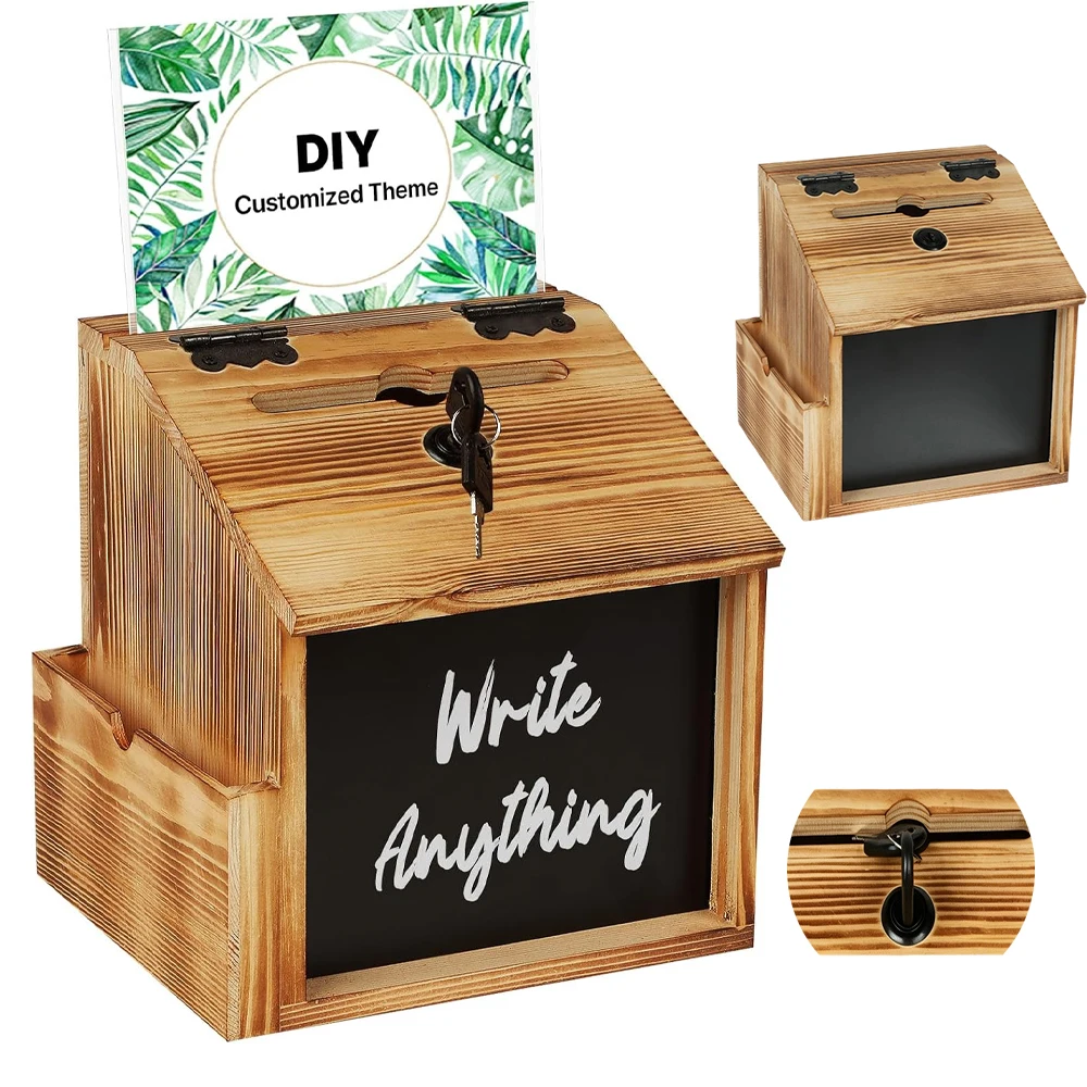 Boîte à propositions avec fente et serrure, Boîtes à dons en bois, Boîte de prière avec tableau noir et plaque en acrylique, Boîte en bois, Urnes de vote pour mariage, église et salle de classe
