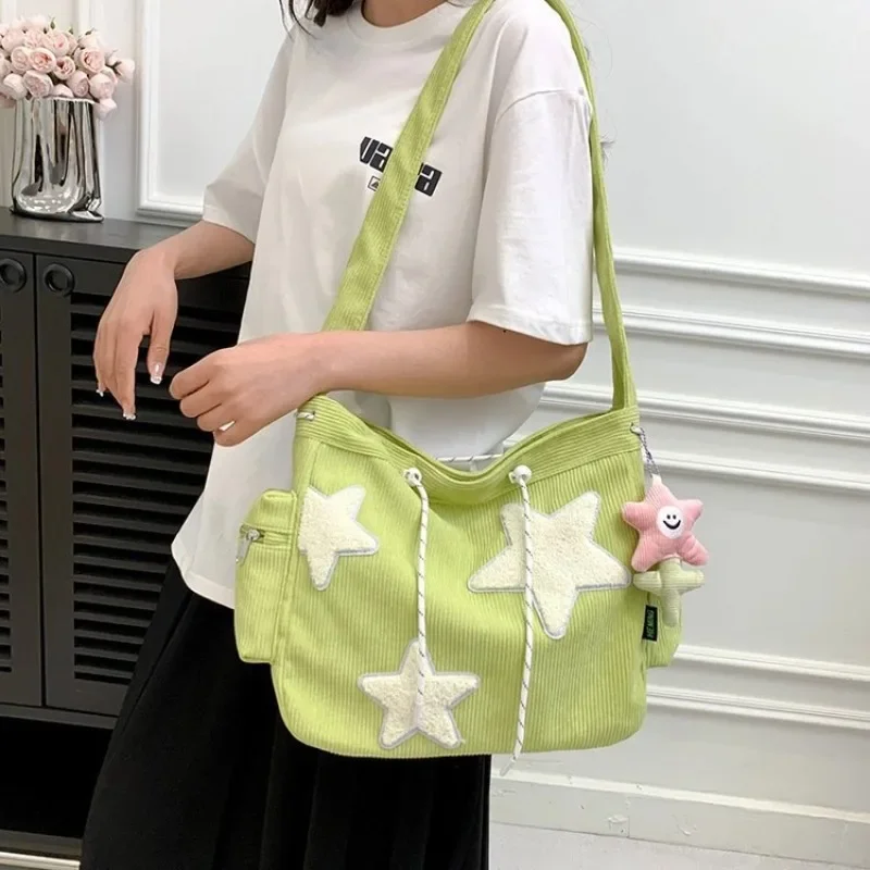 Niche Design Handbag Star Female Student Large Capacity Commuting Tote Corduroy Shoulder Crossbody Bag Y2k Streetwear Tote Bags