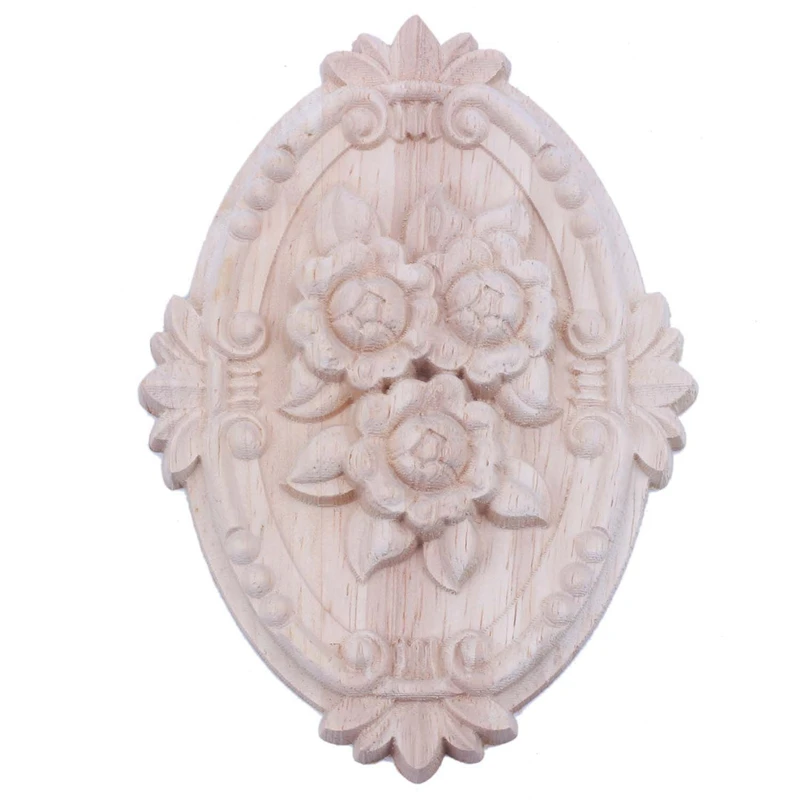 4X Retro Wood Ornament Applique Carving Ornament For Cabinet Door Furniture Decoration(13X9cm)