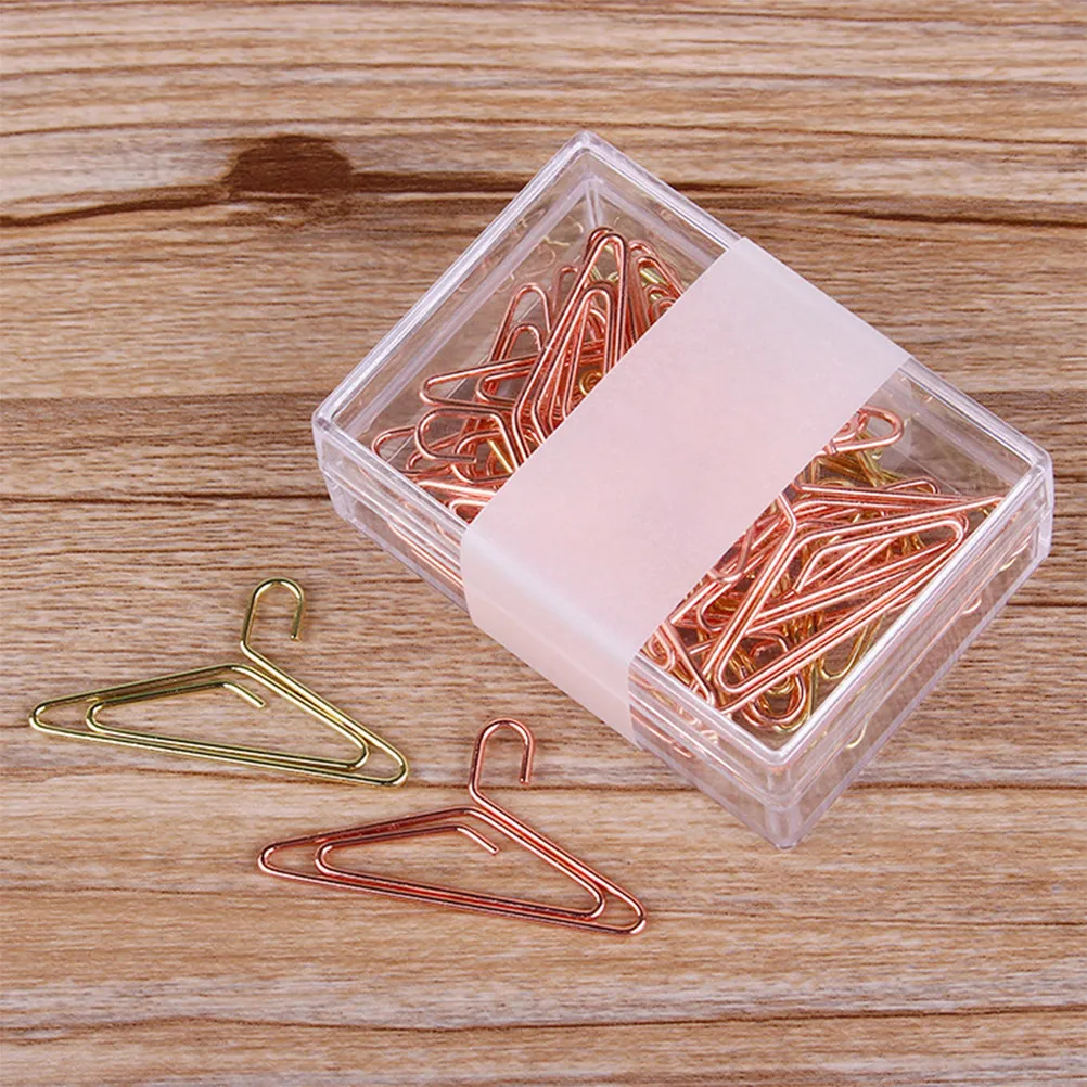 1 Box Paper Clips Metal Creative Hanger Shape Note Clips Portable Bookmark Clamps Rose Gold Random Color Paper Clamps