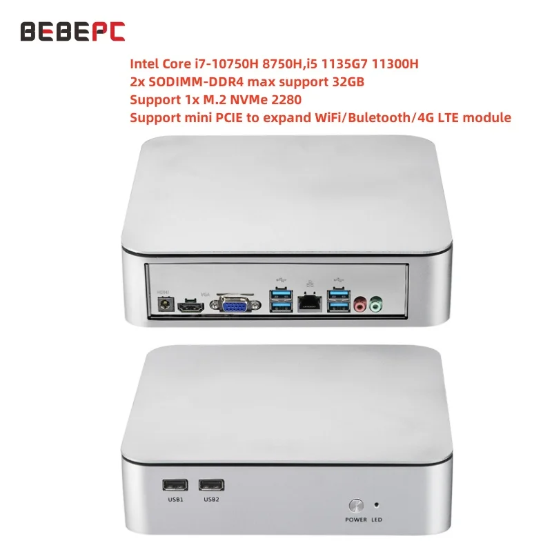 BEBEPC Mini PC intel core i5 1135G7 i7 8750H 10750H Win10/11 Pro Linux 2XDDR4 NVMe Fan Office Personal Desktop Computer HTPC