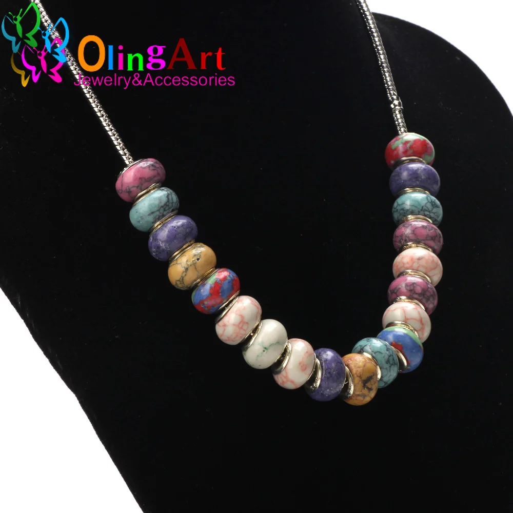 OlingArt 14x7mm 12Pcs/lot Synthetic European large hole beads 5MM Multicolor mixing  DIY bracelet/necklace Jewelry making view 3