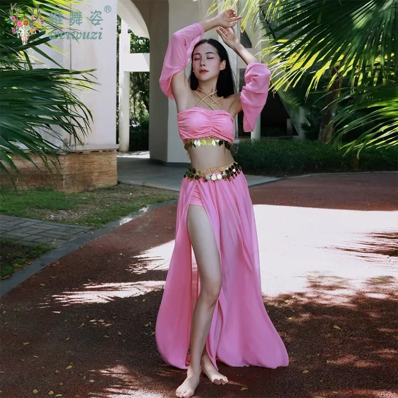 

Костюм для танца живота для женщин, бюстгальтер с блестками + шифоновая длинная юбка для взрослых, египетский танец, королева, восточный костюм для танца живота