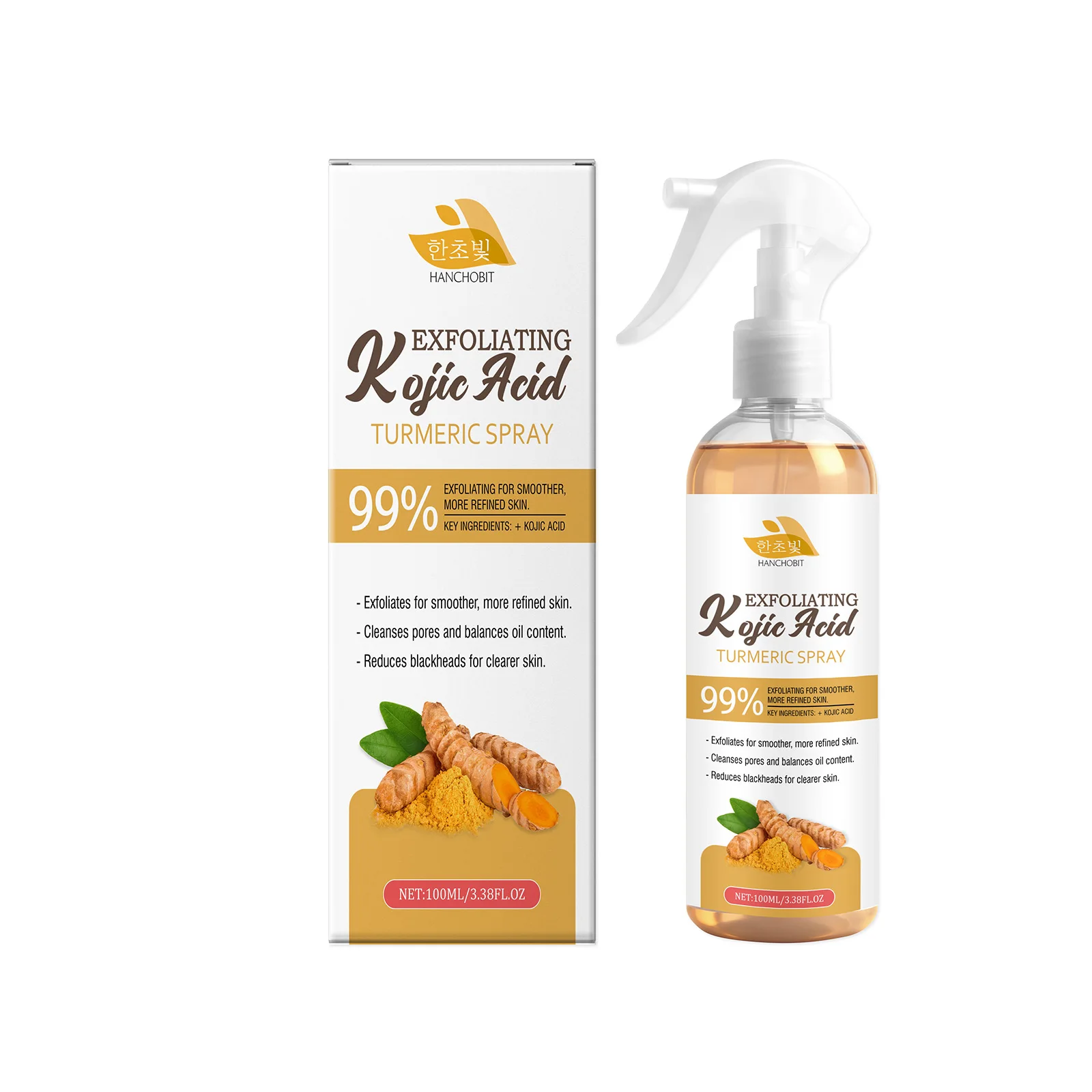 Hanchobit Kojic Acid Turmeric Spray Removes Pimples and Blackheads Oil Control Smooth Skin Exfoliating Face Pore Refining Serum