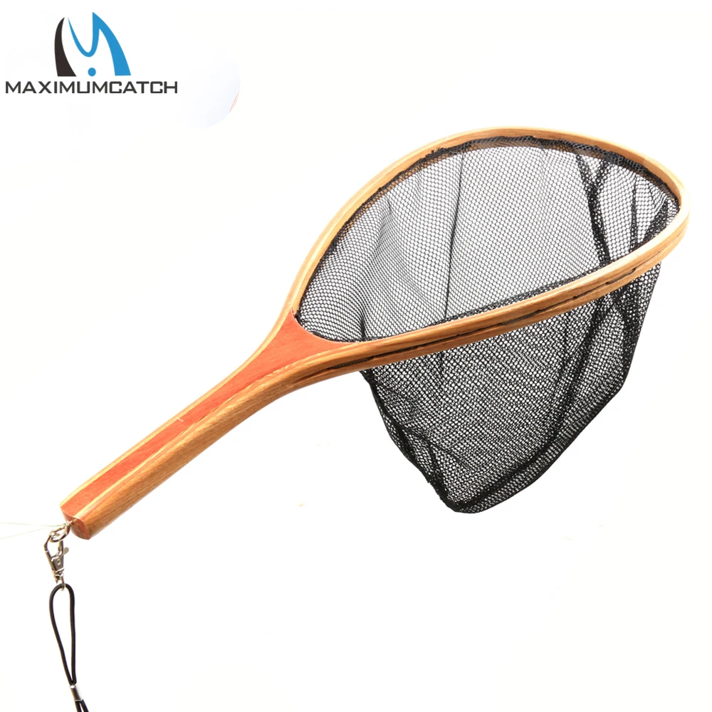 Maximumcatch Fly Fishing Landing Net Clear Rubber/Mesh Trout Catch & Release Net Wooden Frame