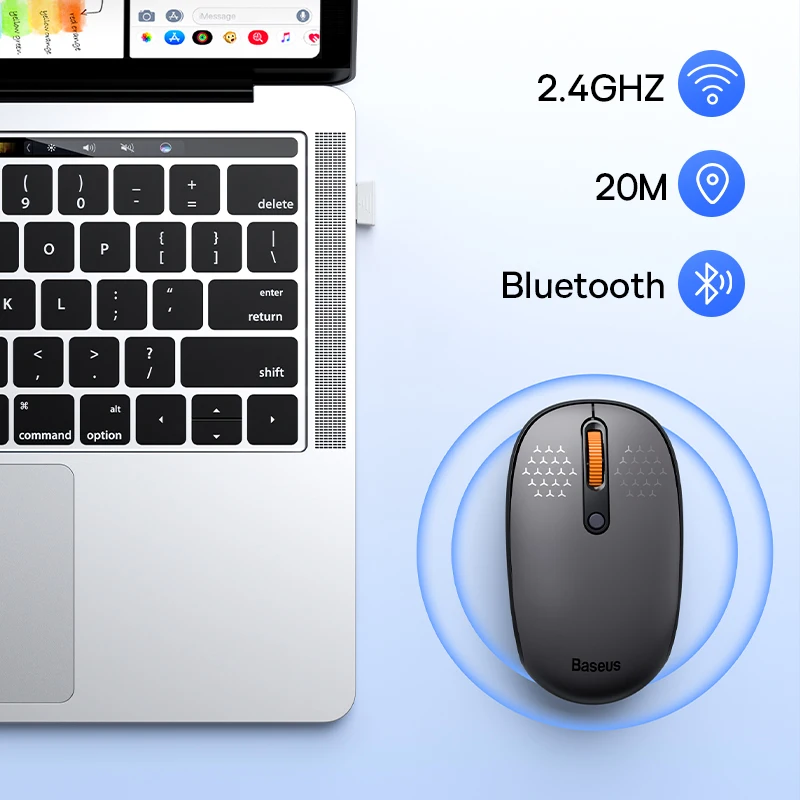 Baseus Mouse Bluetooth Bezprzewodowa mysz komputerowa 1600 DPI Cicha mysz z nanoodbiornikiem USB 2,4 GHz do komputera MacBook Tablet Laptop Mysz