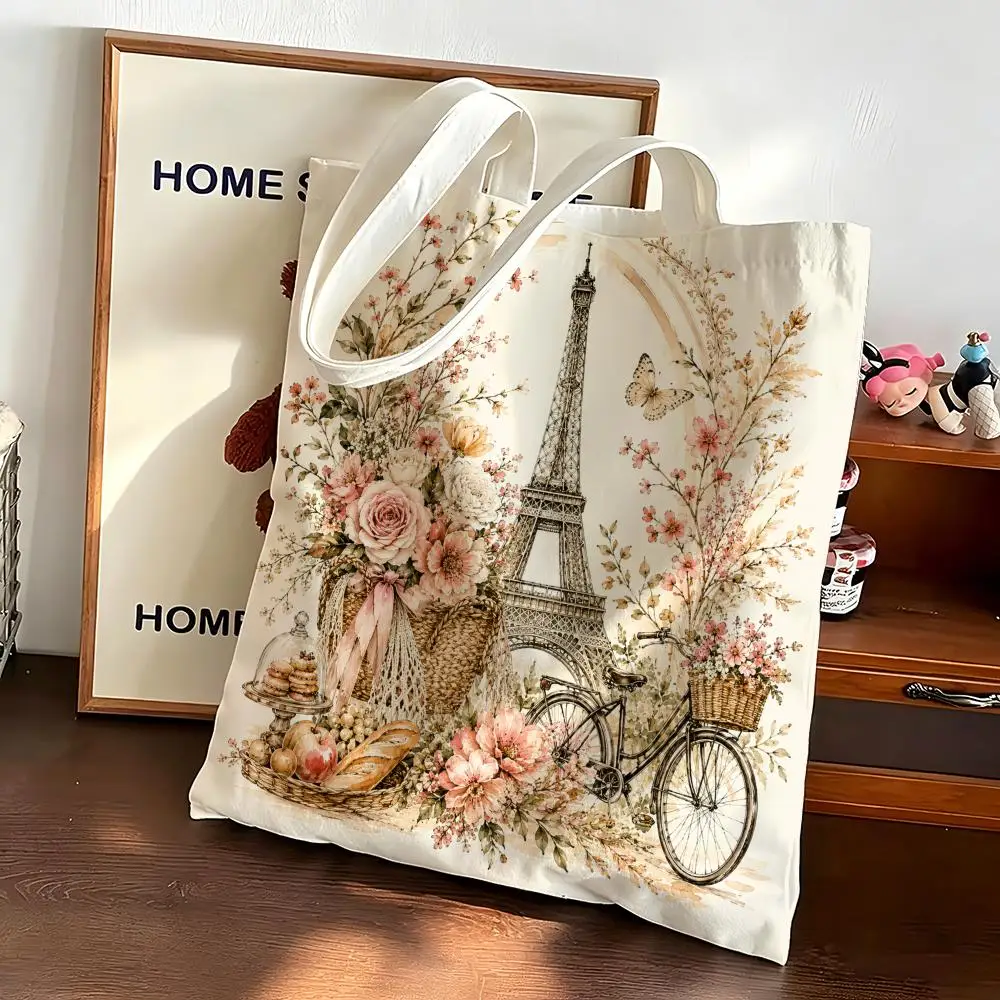 Romantic Vintage Paris Storage Bags Canvas bags are suitable for going to class, shopping, gifts, and commuting