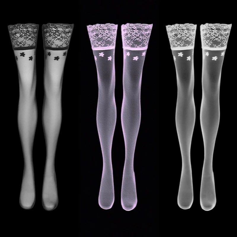3 Pairs/Set Floral Lace Top Silicone Hold Up Thigh High Stockings Women Sexy Summer 10D Ultra Thin Transparent Party Medias
