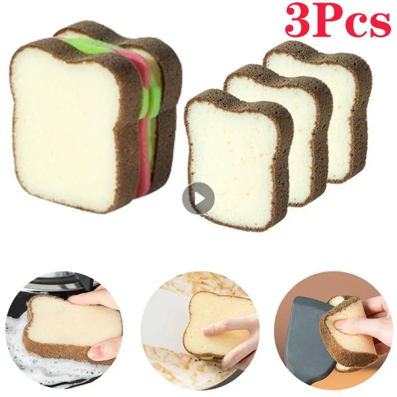 3Pc Creative Sandwich Toast Shape Dishwashing Sponge Cute Scrubber Strong Cleaning Kitchen Accessories Household Cleaning Supply