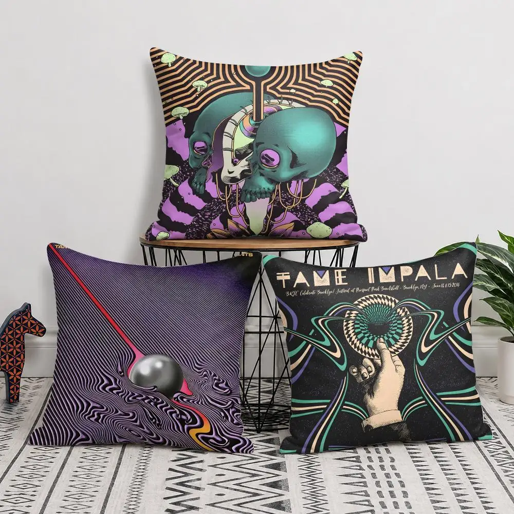 Music Band T-Tame Impala Cushion Cover Double-Sided Plush Sofa Cushion Covers Organic Breathable Invisible Zipper