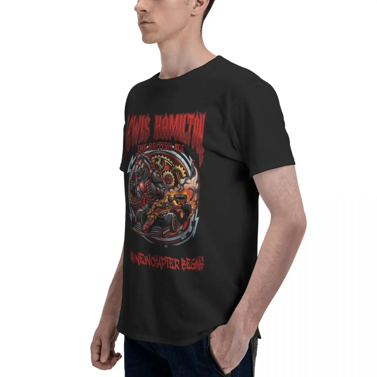 Men Lewis Hamilton Champion Fans Support T Shirt Vintage Cotton Crewneck T Shirt Homme - view 3