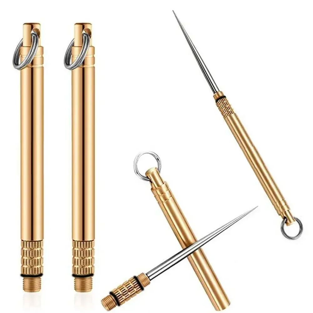 

Titanium & Brass Toothpick, Portable Toothpick Bottle with Fruit Fork, Multifunctional Camping Tool, Stronger Than Dental Floss