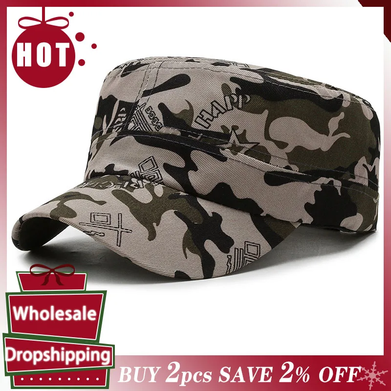 Camouflage Flat Cap Fashion Combat Cadet Camo Baseball Hat Adjustable Classic Fashion Soldier Sunshade Hat For Women Men Gorras