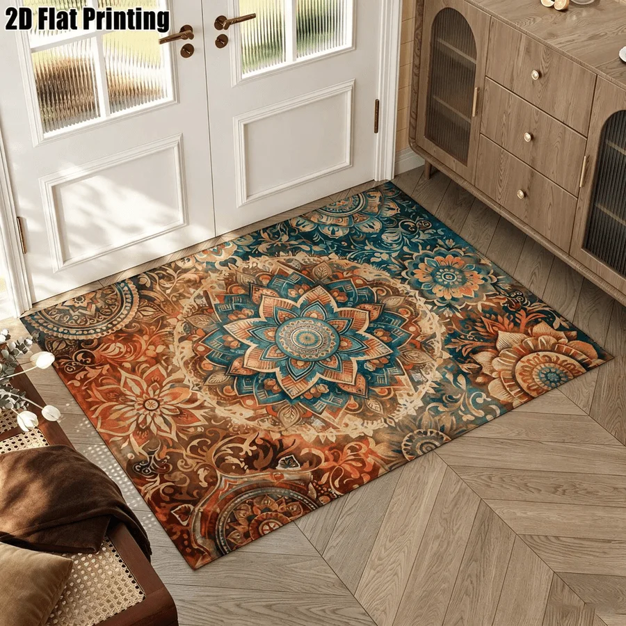 1Pc Bohemian Vintage Mandala Pattern Rug, Artistic Decorative Rug, Suitable for Living Room, Bedroom, Dining Room, Bedside, Indoor and Outdoor Patio, Home Decoration