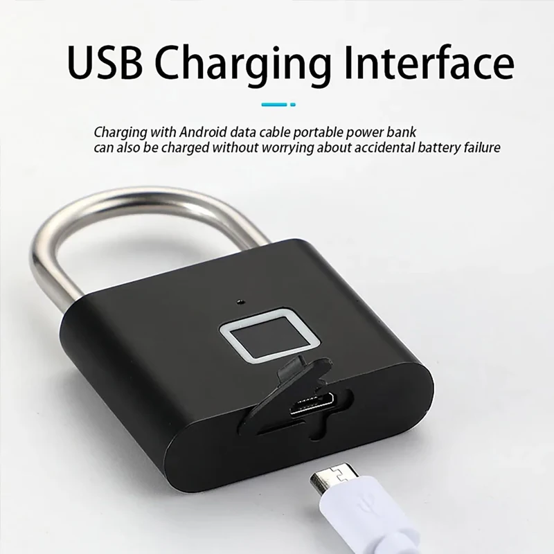 Smart Fingerprint Padlock 0.2sec Unlock USB Charging
