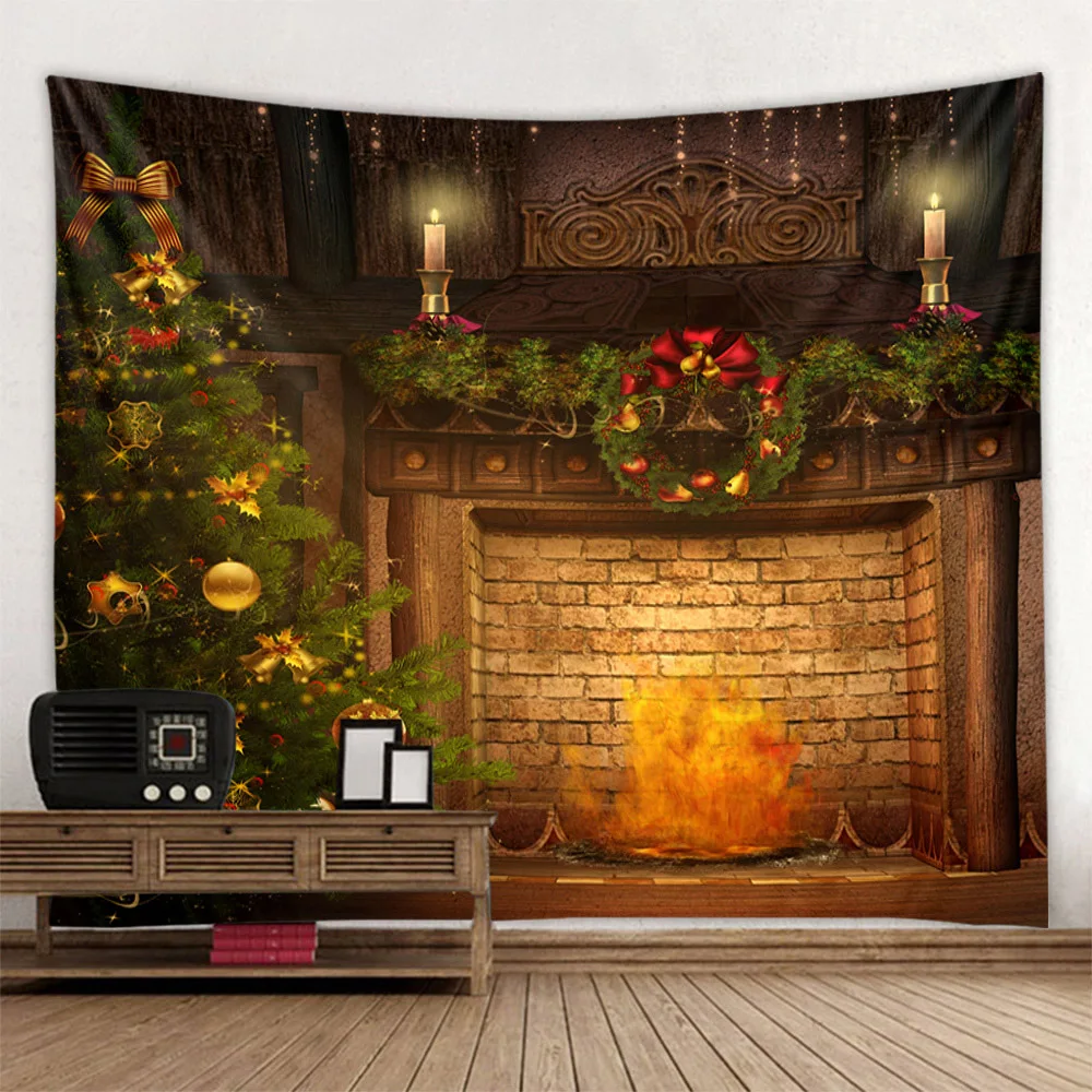 

Christmas tree, fireplace, tapestry, holiday decoration, wall decoration, Christmas gift, bedroom, dormitory wall decoration